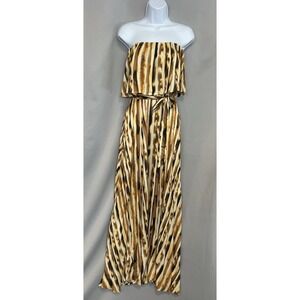 Fab Rik Women's Ruffle Maxi Dress‎ Sz Medium Animal Print  Belted Flare